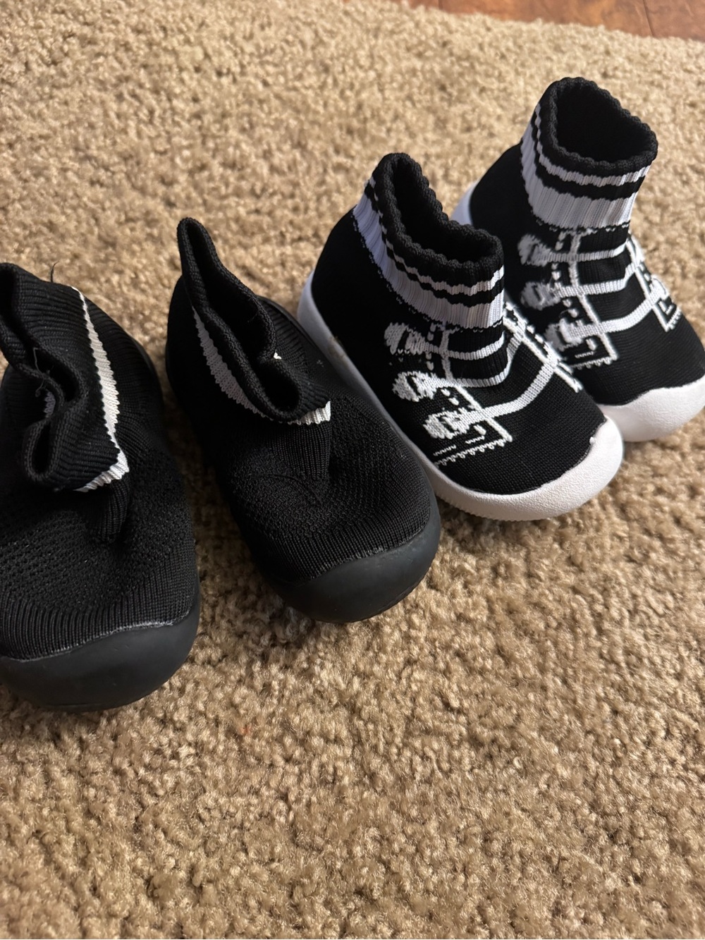 Kids Black Slip-On Knit Sneakers with White Accents